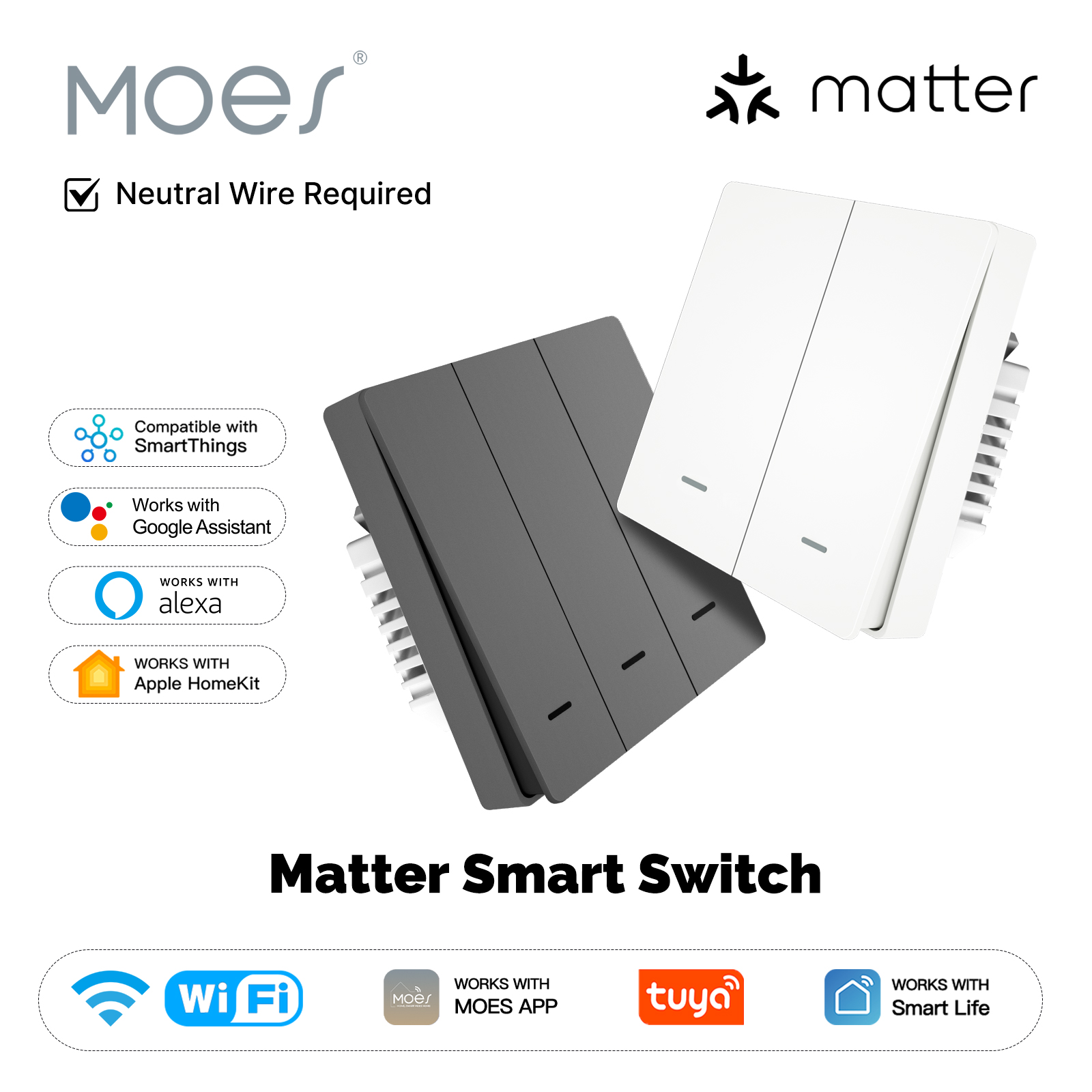Smart Light Switch Wifi - MOES Matter Tuya Wi-Fi умный кнопочный